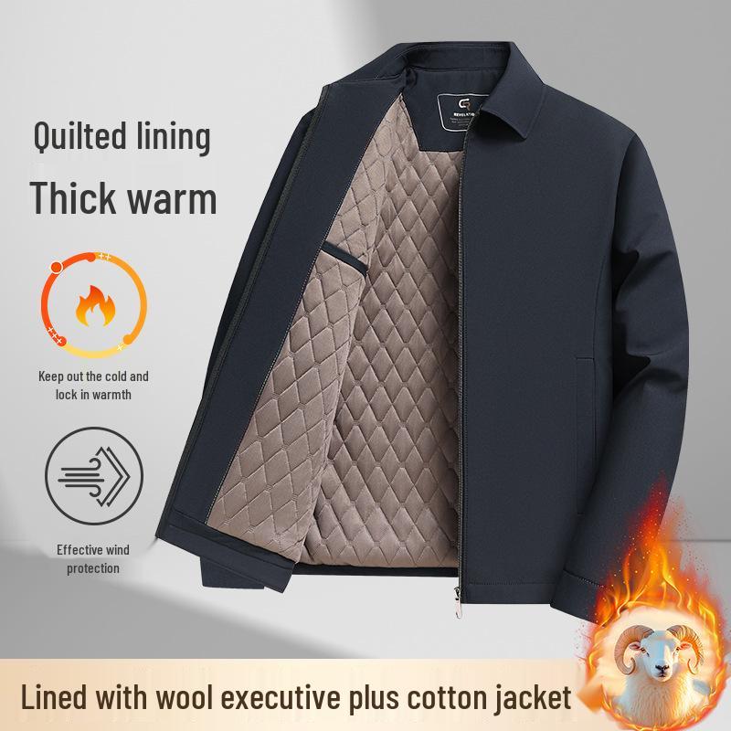 Мужская зимняя куртка с шерстяной подкладкой, Business Casual для среднего и пожилого возраста, Утепленная для тепла