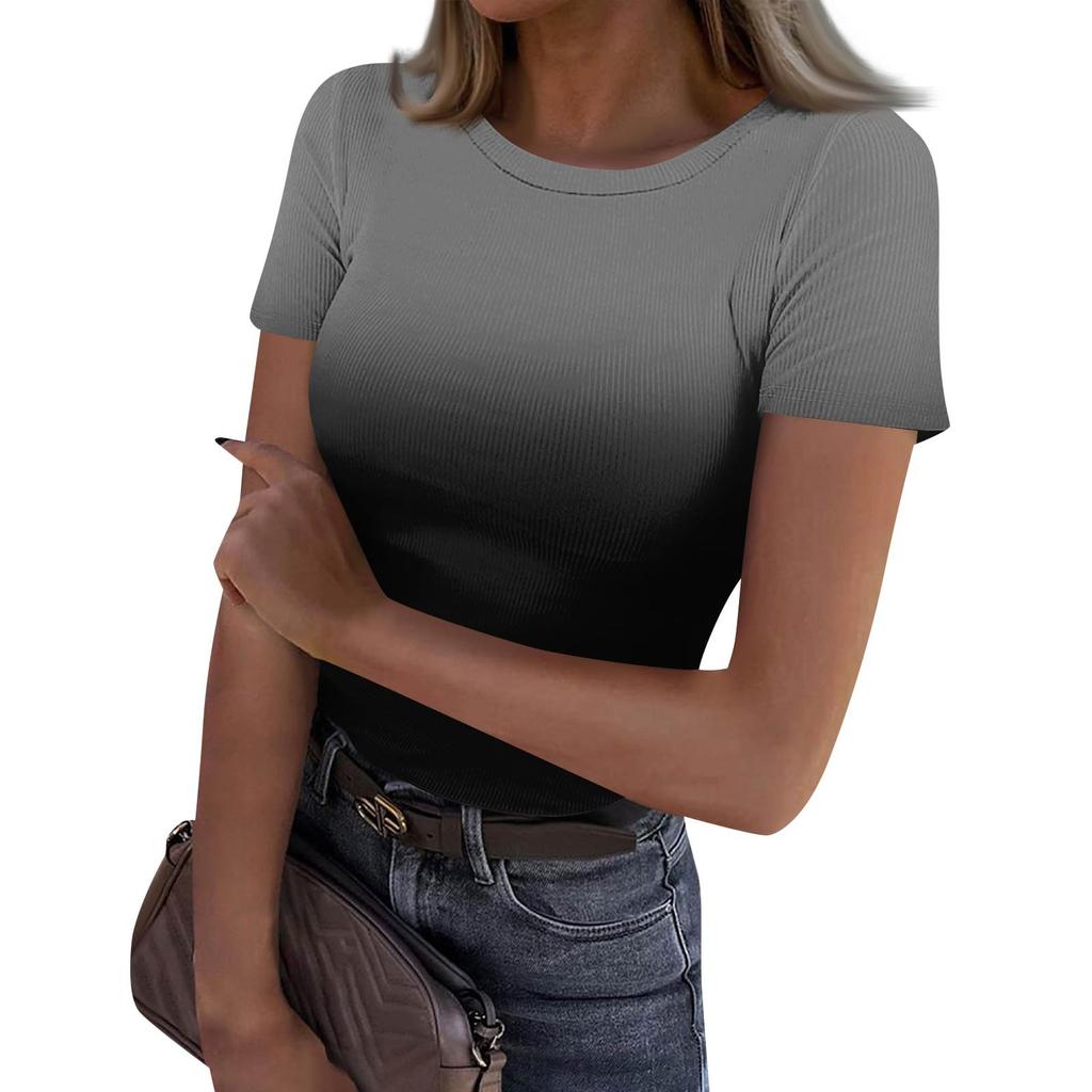 Женская узкая футболка, модный повседневный свитер с круглым вырезом и коротким рукавом