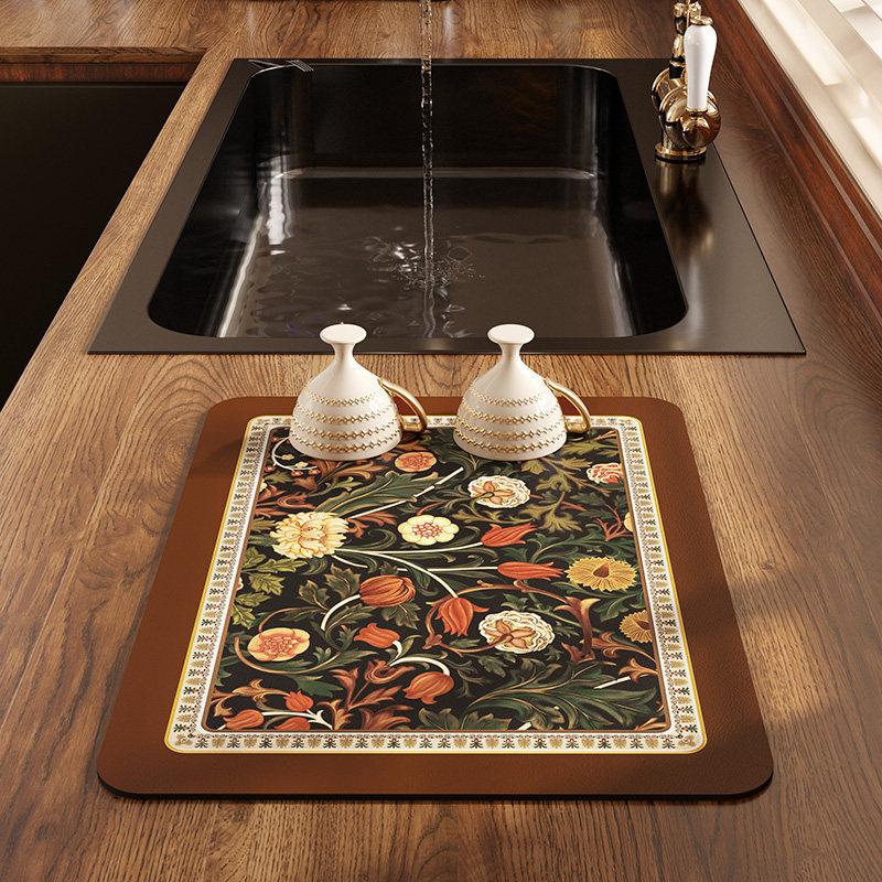 Retro Drying Mat Super-Absorbent Countertop Mat Tableware Drain Pad Kitchen Placemat Home Draining Mats Table Counter Pads