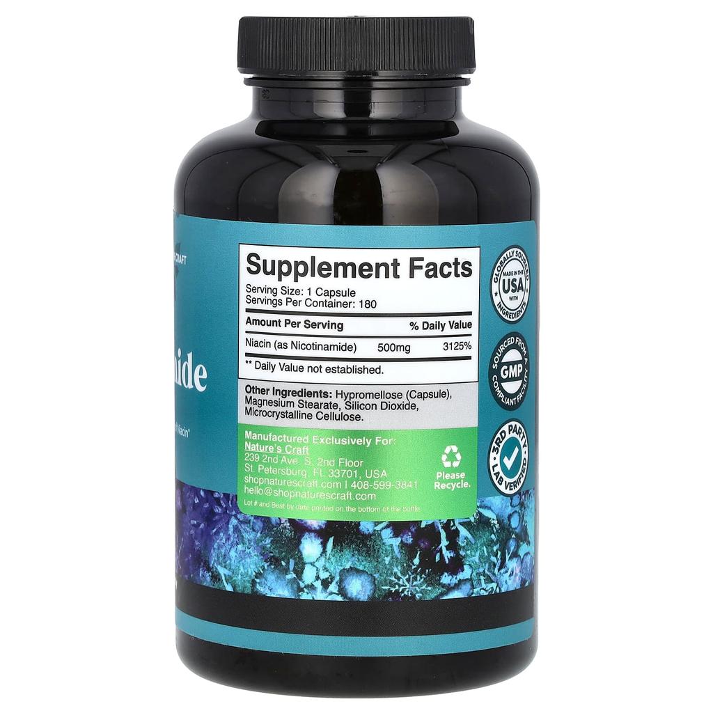 Nature'S Craft, Niacinamide, 500Mg, 180 Capsules