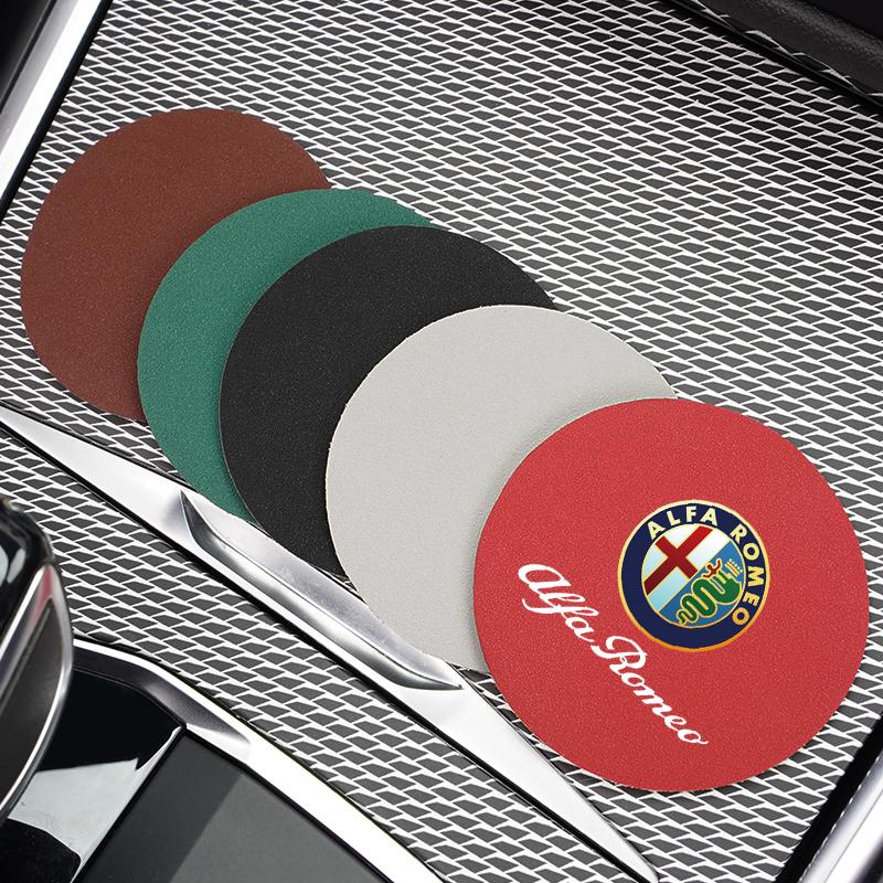 2Pcs Car Coasters Leather Water Cup Holder Mat For Alfa Romeo 4C 159 Spider Car Interior Anti Slip Water Cup Pad Tire Valve Caps wzvc44
