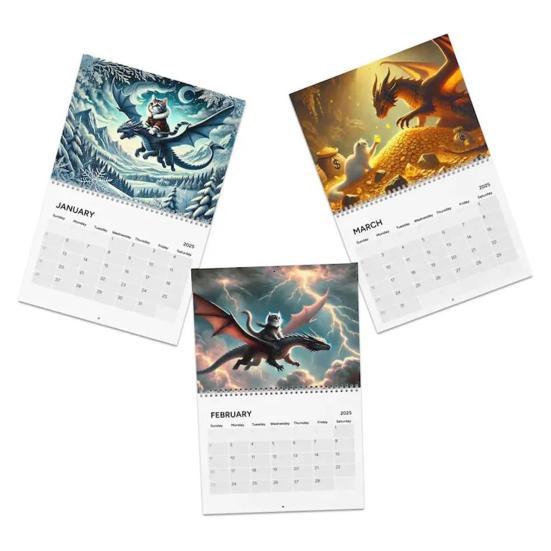2025 Настенный календарь Забавный кот Дракон Поездка Настенный подвесной календарь 12 месяцев Расписание Органайзер Офис Домашний декор
