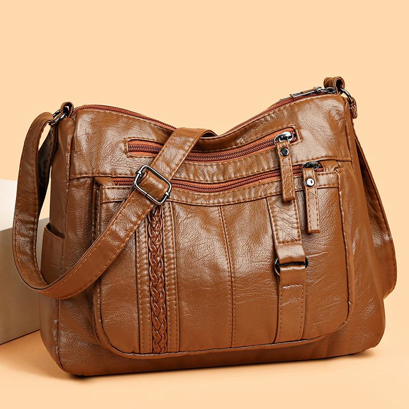 Female Soft Leather Large Capacity Middle-Aged Shoulder Crossbody Bag Multi-Layer Mother Bag