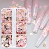 6 Grids Mixed Shapes Nail Art Sequins Decorative Pink Flower Butterfly Love Flake Summer Manicure Design Accessories