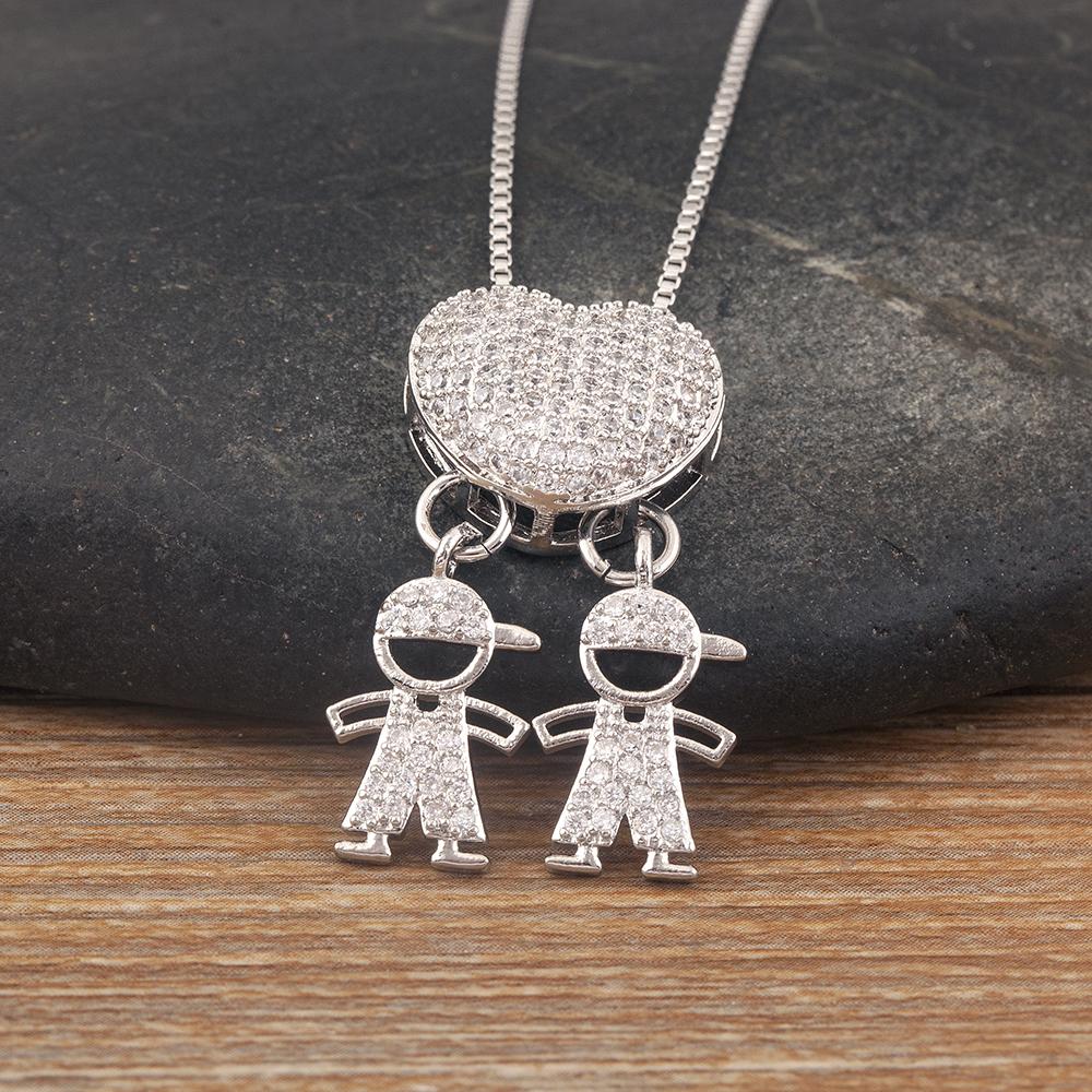 Nidin Hot Sale Classic Son/Daughter Sparkling Zircon Charm Pendant Necklace For Women Boys and Girls Clavicle Chain Jewelry Gift
