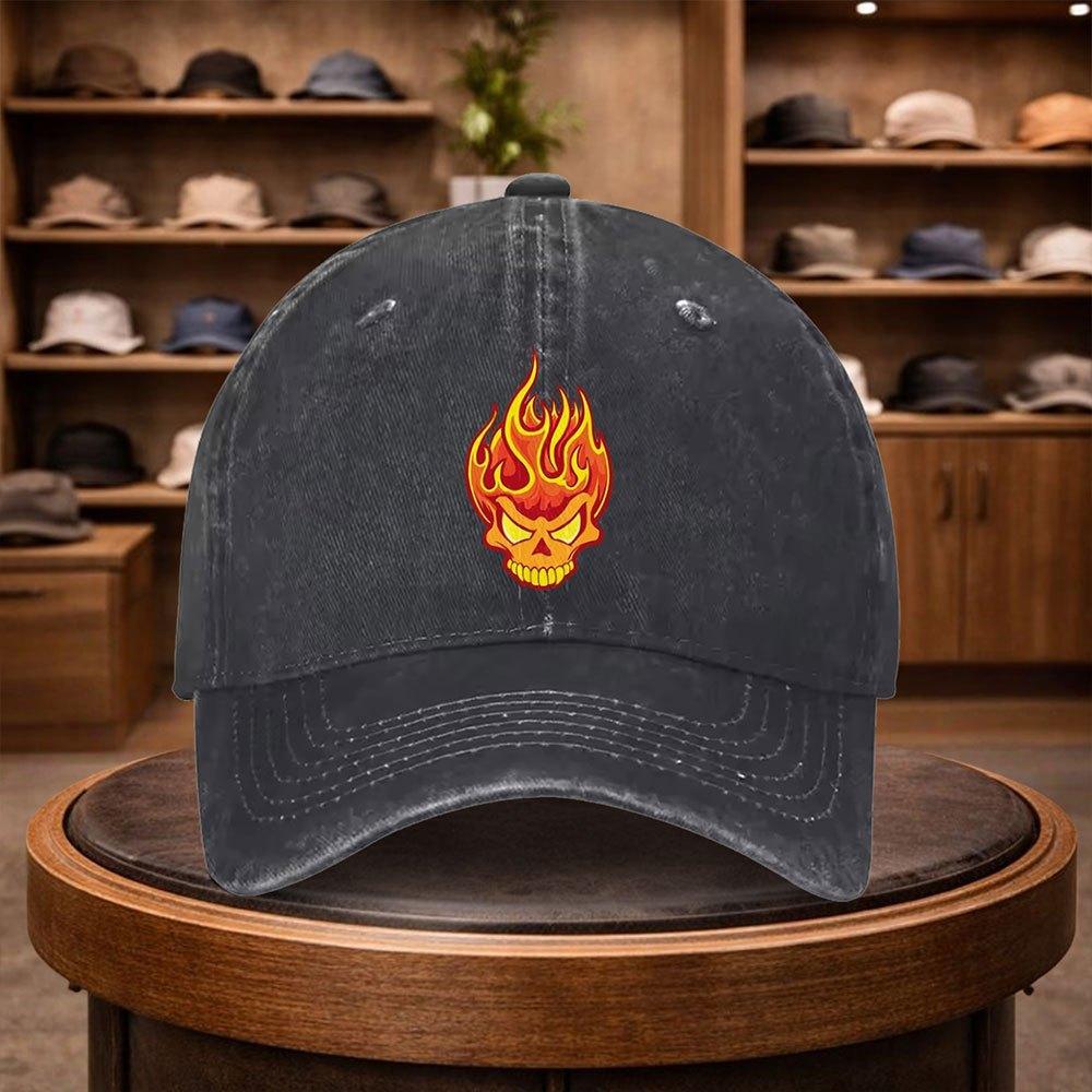 Unisexs Flame Skull Baseball Cap Outdoor Fashion Adjustable Casual Hat Urban Style Lightweight Fashion Visor AllSeason Outdo