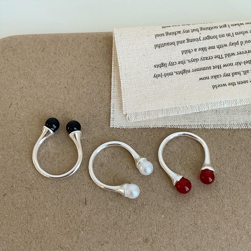 Niche Design Agate Pearl U-Shaped Open Ring Women'S Light Luxury Elegant Personality Fashion Versatile Ring Ring