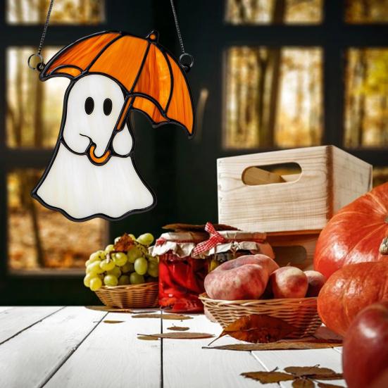 Хэллоуин Милый Призрак Ловец Солнца Витражный Стиль Акриловый Подвесной Декор для Окна Призрак Ловец Света для Украшения Окна Стены