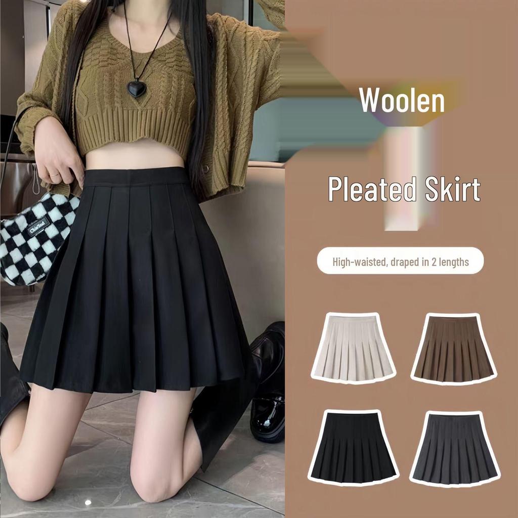 Маленькая юбка А-силуэта с высокой талией из смесовой шерсти с плиссировкой для осени/зимы