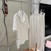 New ice silk short-sleeved pajamas women's summer floral lapel short-sleeved trousers set loungewear cardigan thin cute