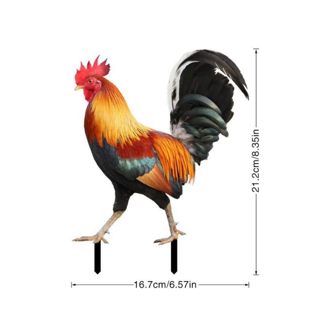 Acrylic Rooster Yard Chicken Outdoor Garden Stakes Animal Chicken Statues Rooster Garden Decor for Patio Lawn Ornament, Rooster Stakes - Flat Not 3D