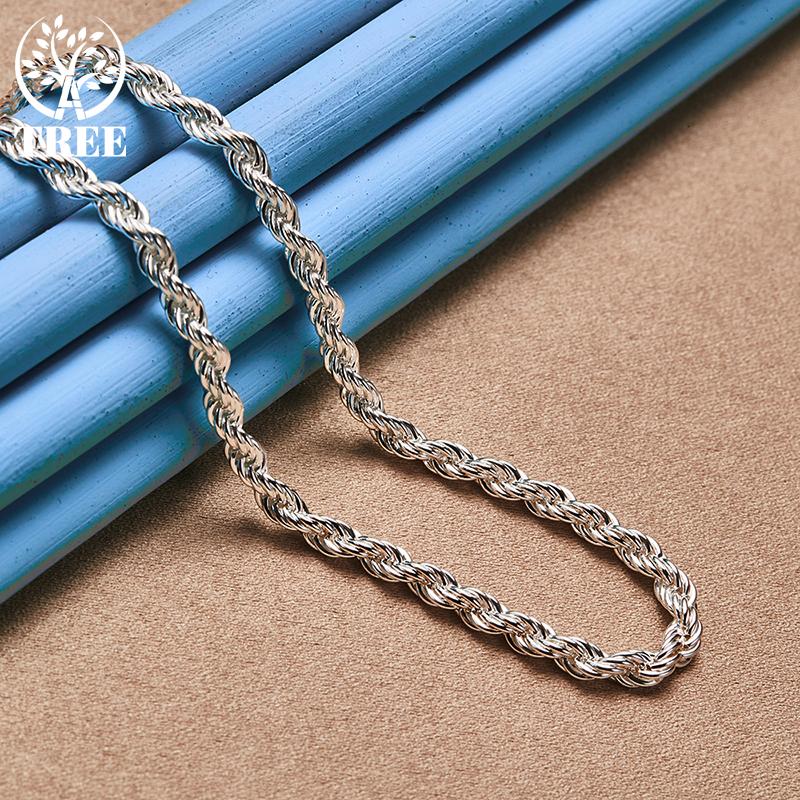 Ювелирные изделия из стерлингового серебра 925 пробы, 16/18/20/22/24 дюйма, 4 мм, витая веревка-цепочка
