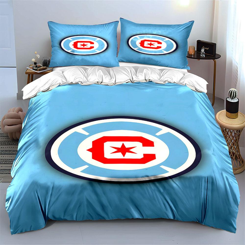 Red Star "C" Logo on Blue Background Print Bedding Set Duvet Cover Pillowcases (1* Duvet Cover 2* Pillowcases Do Not Include Comforter)