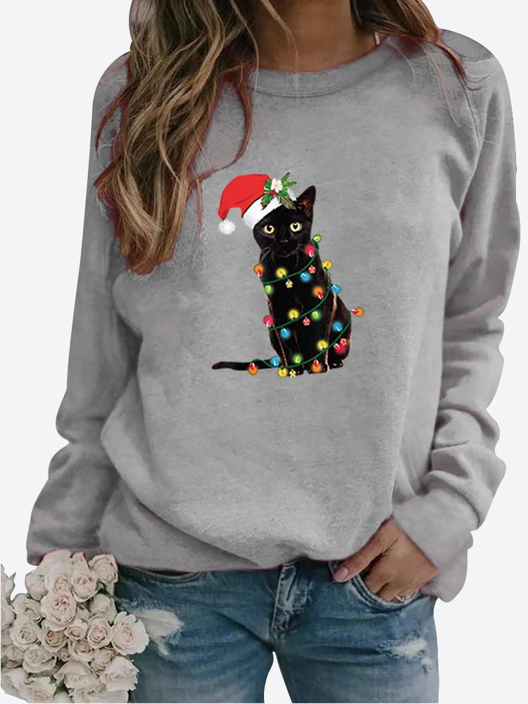 Зимняя повседневная женская толстовка со снежинками и буквенным принтом, круглым вырезом и длинными рукавами, свободная женская футболка с рисунком, блузка размера плюс