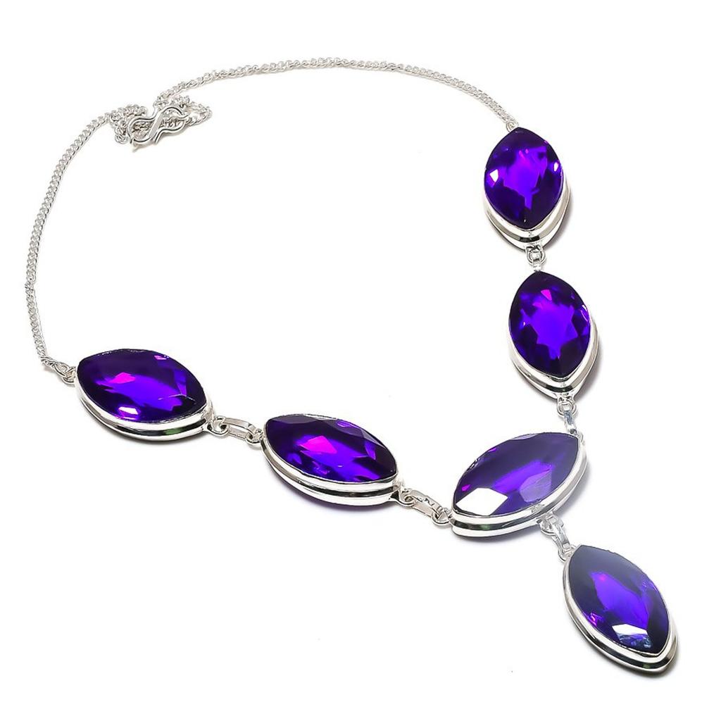 Lab Created Purple Tourmaline Necklace 18" Adjustable Chain Marquise Cut Jewelry