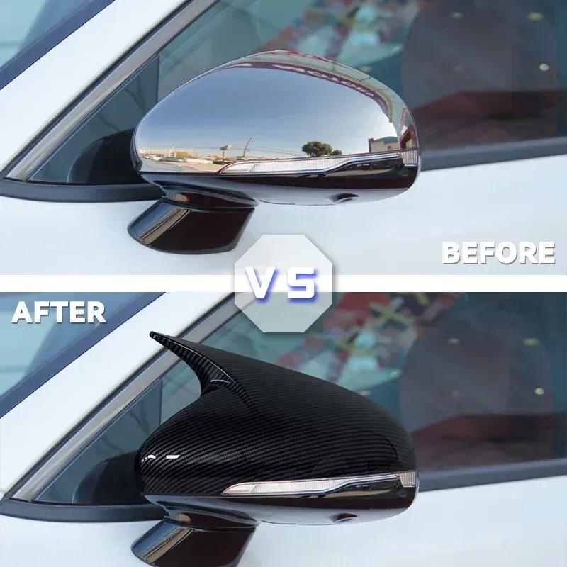 For KIA Stinger 2018- Car Sticker Rearview Side Mirror Cover Horn Wing Cap Exterior Door Rear View Case Trim Carbon