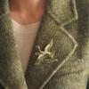 Vintage Green Enamel Wings Rhinestone Crane Clouds Brooches For Women Flying Phoenix Birds Lapel Pins Animal Badge Party Jewelry
