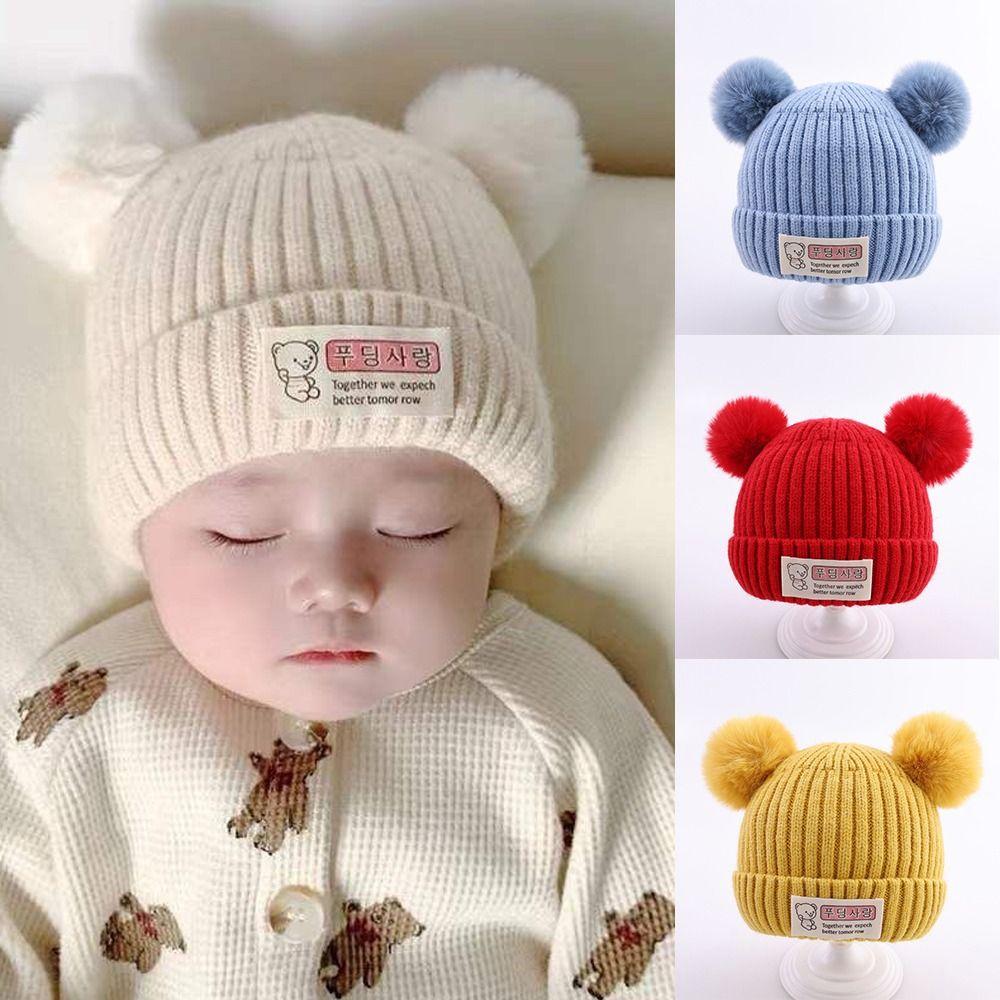 Плюшевый помпон Зимняя шапка Однотонные шапки-бини Новая детская теплая шапка Мальчики Девочки