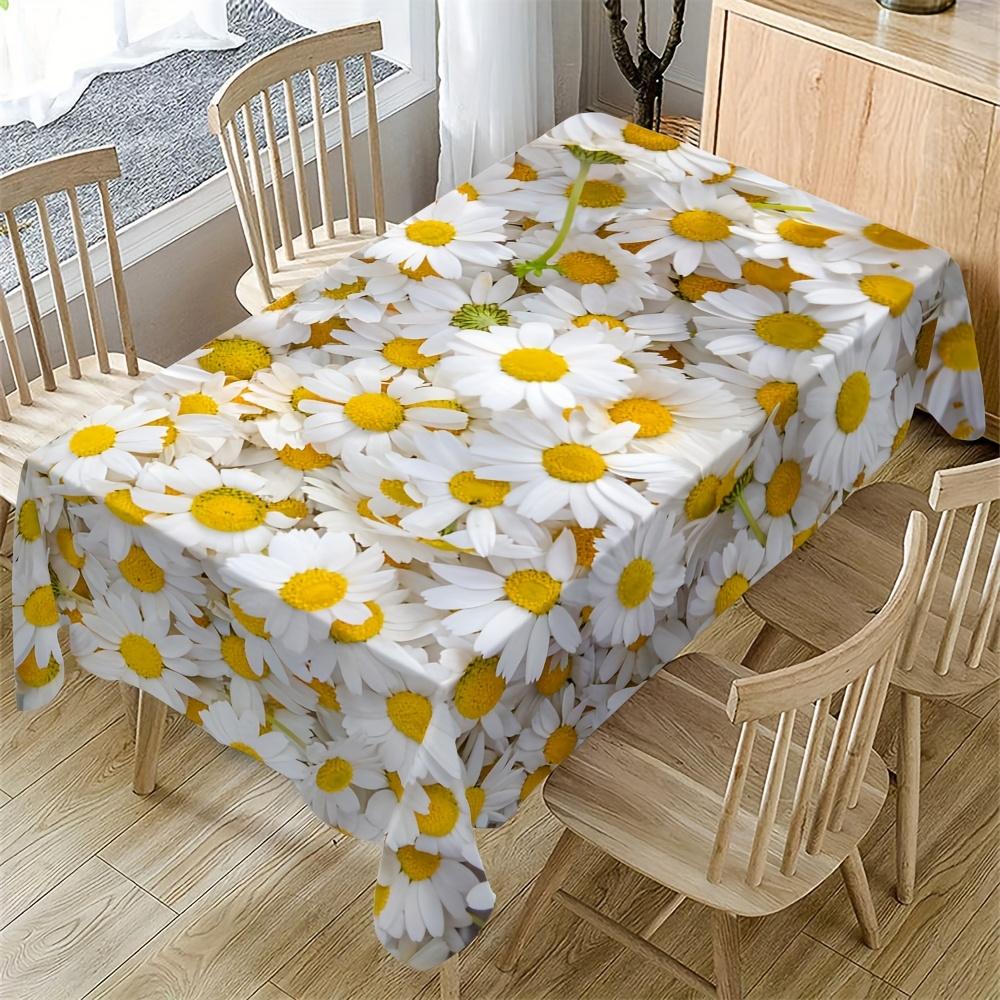 1pc & Daisies Tablecloth Suitable for Indoor/Outdoor Use, Spring Summer Wedding,, Picnic - Machine-Made Rectangular Table Cover with - Fabric, Farmhou