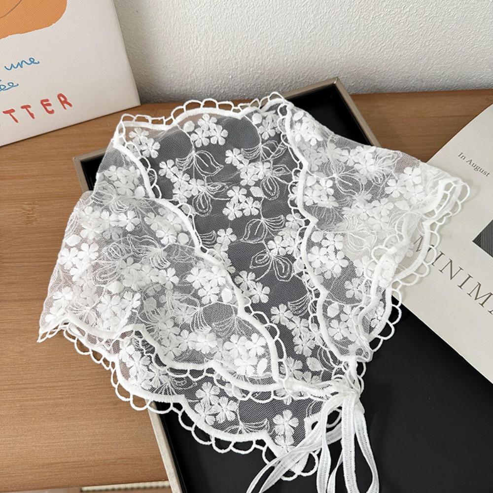 White Woven Floral Lace Hair Scarf Wraps Women Retro Sweet Retro Lace Hair Accessories Breathable Hair Band