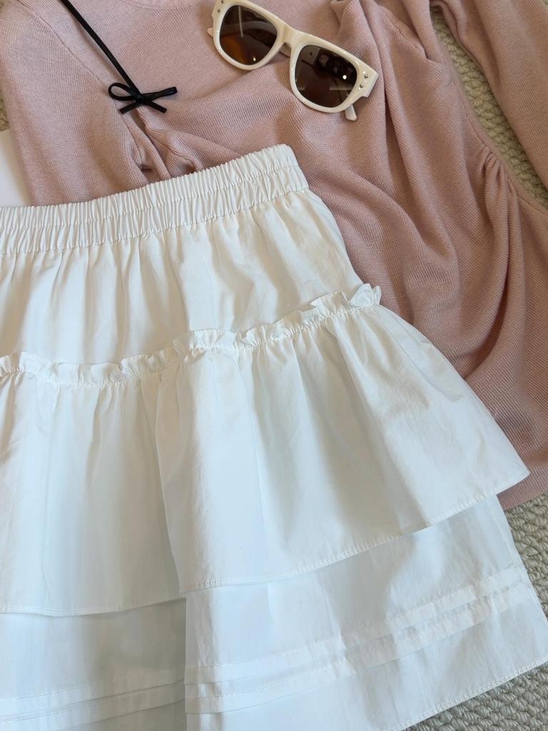 Женская летняя 2026 года стройнящая белая А-силуэта с оборками миди юбка