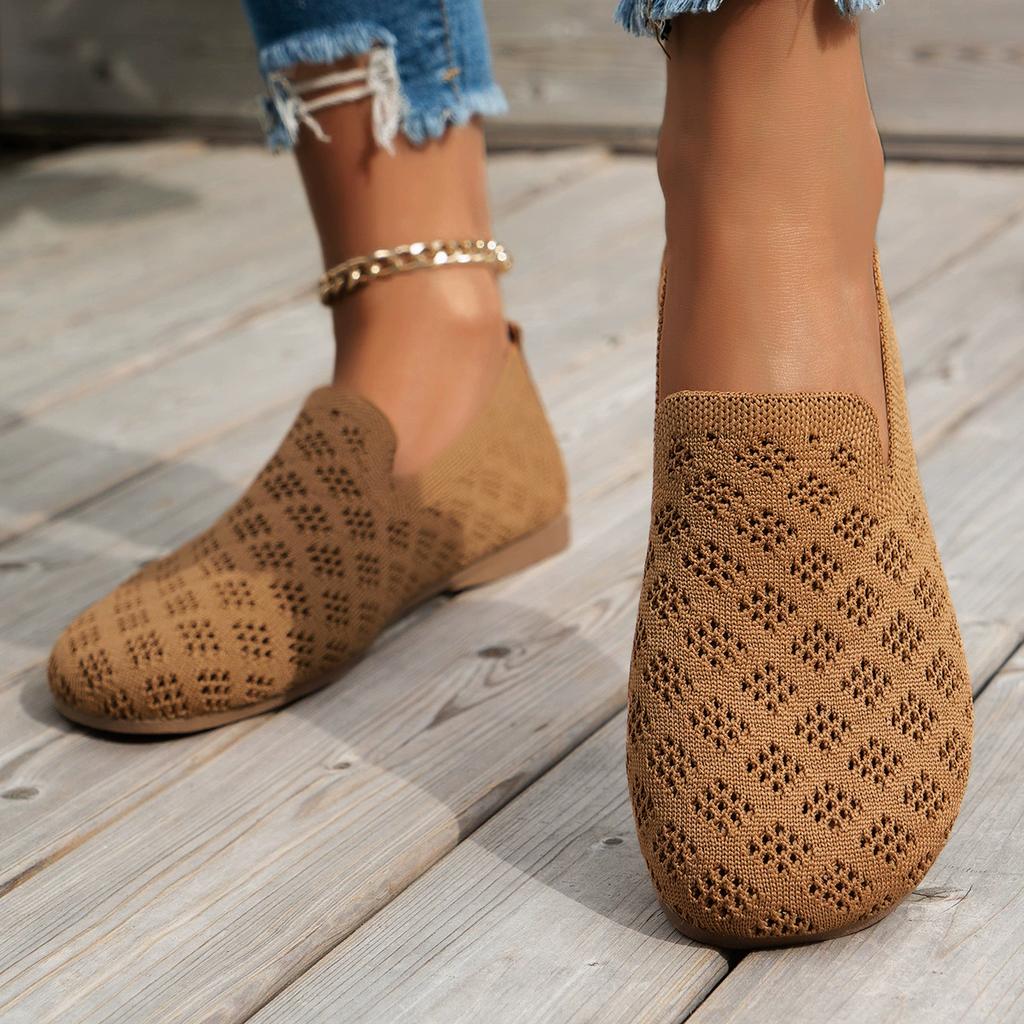 Новые туфли Fly-knit Slip-on Flats больших размеров, дышащие повседневные вязаные туфли для женщин