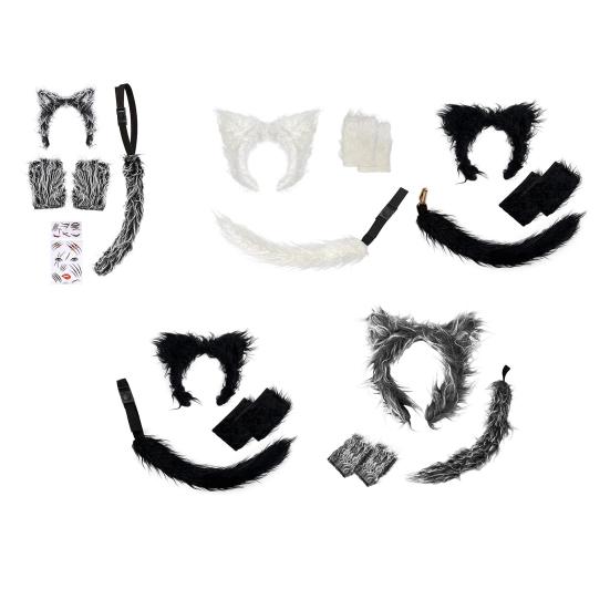 Набор волчьих ушей и хвостов, реалистичный дизайн, плюшевая повязка на голову, перчатки, набор хвостов, аксессуары для ролевых игр на Хэллоуин