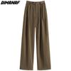 DIMANAF 2023 Большие размеры Длинные брюки Женские эластичные свободные винтажные однотонные хлопковые свободные длинные брюки с высокой талией Повседневные женские базовые большие брюки