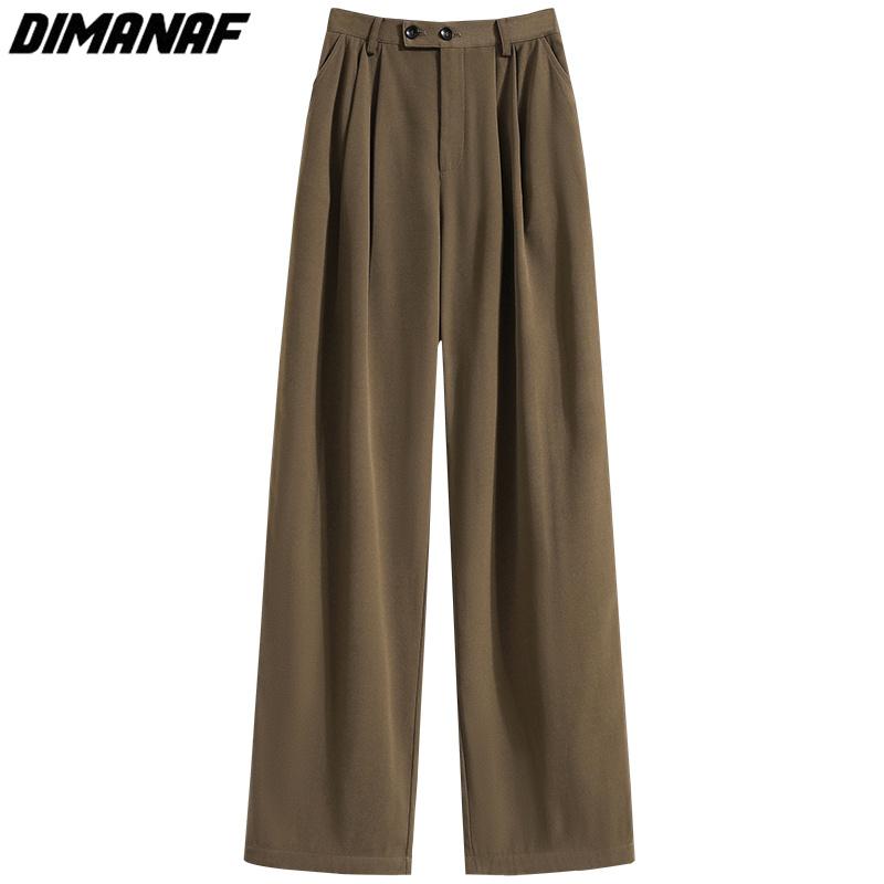 DIMANAF 2023 Большие размеры Длинные брюки Женские эластичные свободные винтажные однотонные хлопковые свободные длинные брюки с высокой талией Повседневные женские базовые большие брюки