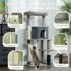 132cm Cat Tree w/ Scratching Posts, Pad, Cat Bed, Cat House, Jumping Platform, Grooming Brush, Anti-Tip Kit, Light Grey
