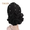 TALOS Fashion Faux Pearl Decor Big Flower Women Hijab Turban Hat Head Wrap