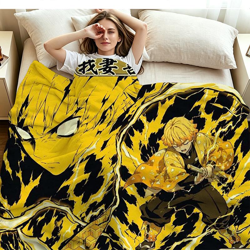 Demon Slayer Character Print Flannel Blanket High Quality Warm Comfortable Cover for All Seasons Perfect for Gifts Home Decor
