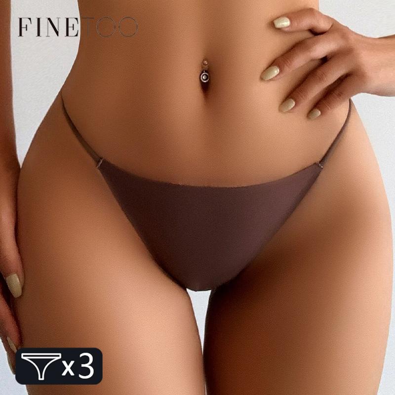 FINETOO 3PC Женские бесшовные трусы стринги сексуальные трусики-стринги с низкой талией женские однотонные бесследные бикини Т-образное нижнее белье