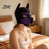 Realistic Dog Head Cover Full Mask for Adult Role Play, Soft Neoprene Animal Stretchy with Removable Mouth And Foldable Ears, Puppy Play Gear Costume