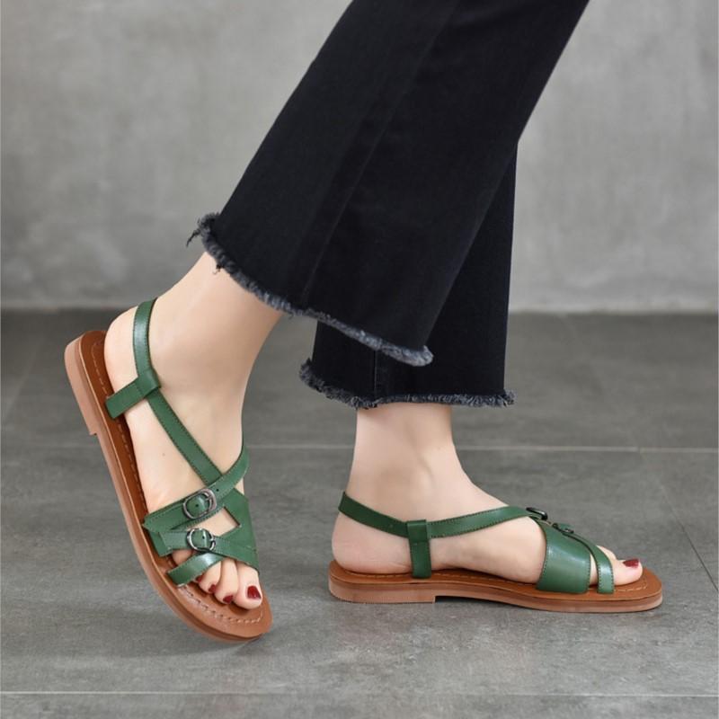 Johnature Простые сандалии на плоской подошве из натуральной кожи, модная женская обувь с пряжкой на поясе и мягкой подошвой
