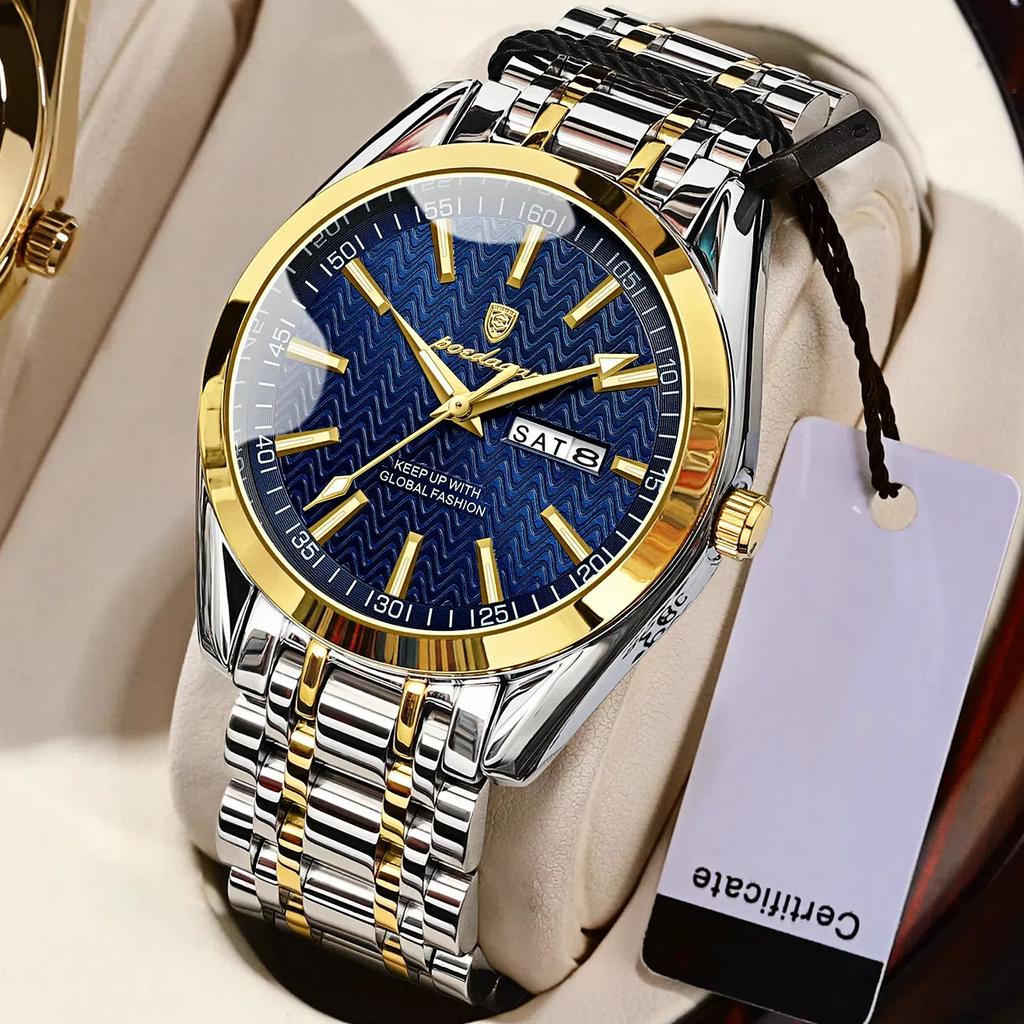 Men's Waterproof Luminous Dual Calendar Watch, Fashionable Quartz Watch Weekly Calendar Display Festival Gift Men's Exquisite Gift Watch
