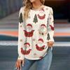 Женская мода Рождественские принтованные платья Осенние повседневные топы Длинные рукава рубашки Свободные пуловеры