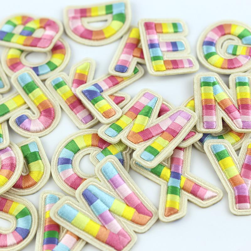 Stick-On Rainbow Letter Applique 3D Embroidery Patch with Sequins Eco-Friendly Felt Fabric for Hats and Clothes