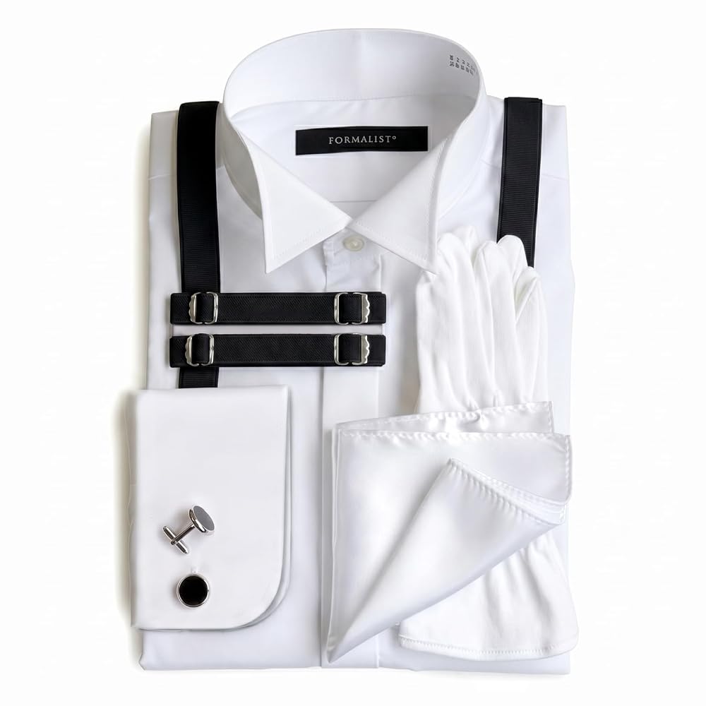 Tuxedo Suit Formal 6-Piece Set for Men: Wing Collar Shirt, Single Cufflinks, Groom Accessories