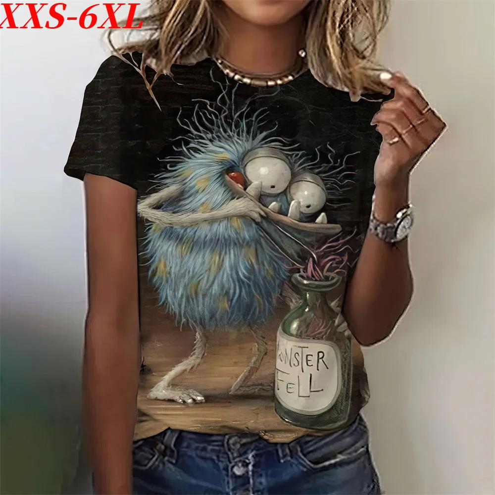 XXS-6XL Большие размеры Женская футболка Cattoon Графический принт Повседневный круглый вырез Короткие рукава Топы Футболки Женские футболки Одежда