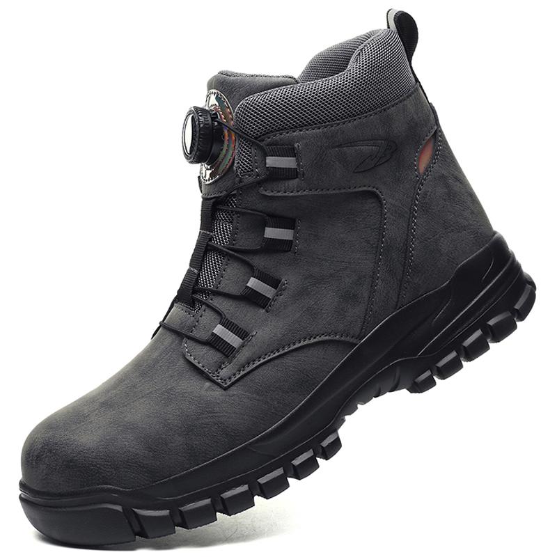 Fashion Waterproof Work Boots Steel Toe Shoes Men Safety Shoes Rotating Buttons Male Boots Plus Size 48 Puncture-Proof Protective Shoes