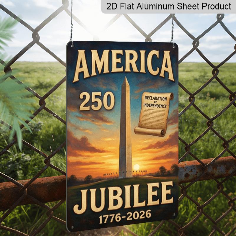 2D Flat 7.87*11.8 Inch Aluminum Sign Featuring a Vintage Design of The Washington Monument Along with a Scroll of The Declaration, Celebrating The
