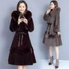 Cashmere Coat Women's Winter Fox Fur Hooded Mink Fur Coat Fashion Temperament Waist Middle Length Winter Coats and JacketsFemme