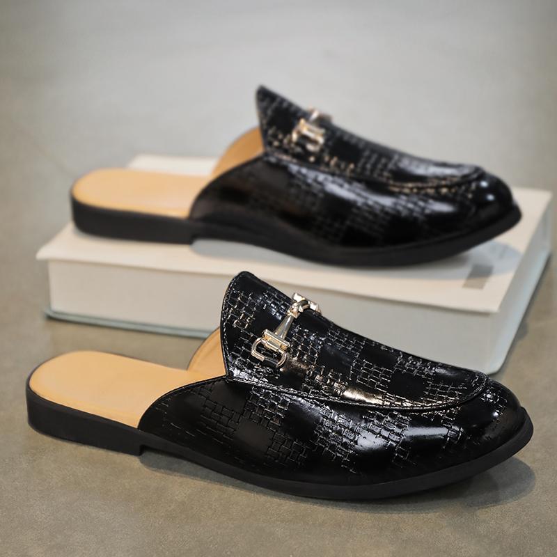 Модные летние мужские полулоферы класса люкс, дышащие полутапочки без застежек, мужские уличные мюли с пряжкой, легкие, удобные, повседневные туфли без застежек