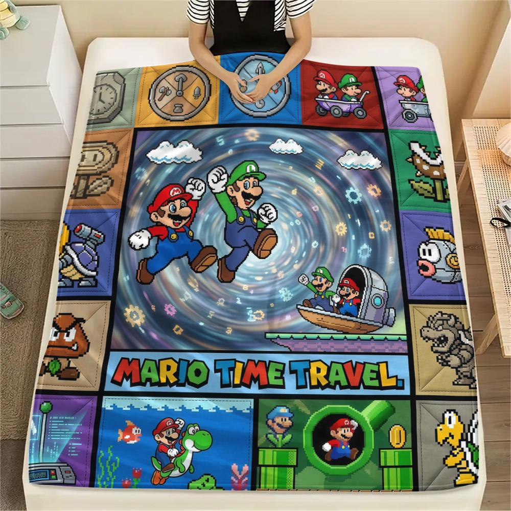 Super Mario Puzzle Print Flannel Blanket, Warm Comfortable for Bedrooms, Sofas, Beds, Chairs -HE65