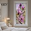 Removable Window Decal Static Glass Sticker, Colored Flower Texture Film, UV Sticker Light Blocking Waterproof Dustproof for Home Decor Privacy Cover
