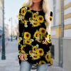 Plus Size Women Autumn Bees Sunflowers Printed Comfy Long Sleeve Round Collar T-shirt Casual Baggy Mid Length Tee Tops