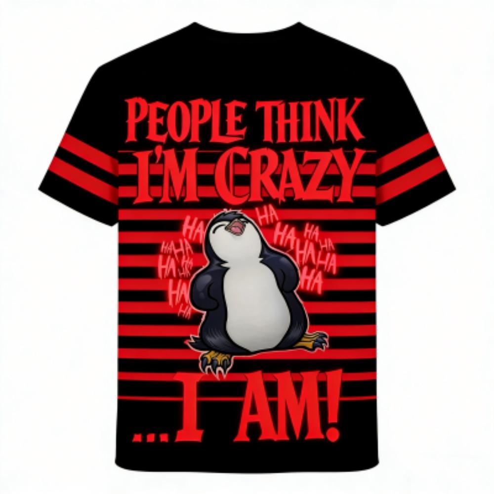 Men's T-shirt Penguin Stripe 3D Print Men's Short Sleeves T-Shirt Loose Casual Summer Outdoor Street Men's and Women's Tees Tops
