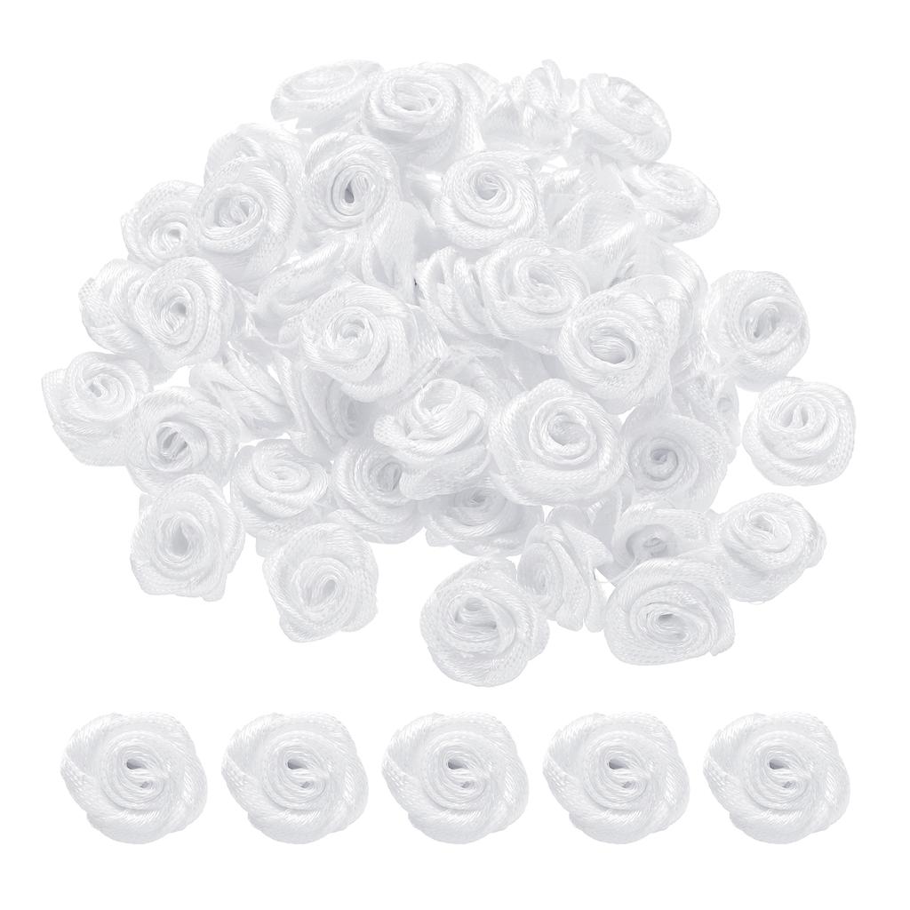 100Pcs 1.5cm Mini Satin Ribbon Roses Handmade Rolled Rosette Flower for DIY Crafting Accessories Sewing Wrapping Decoration