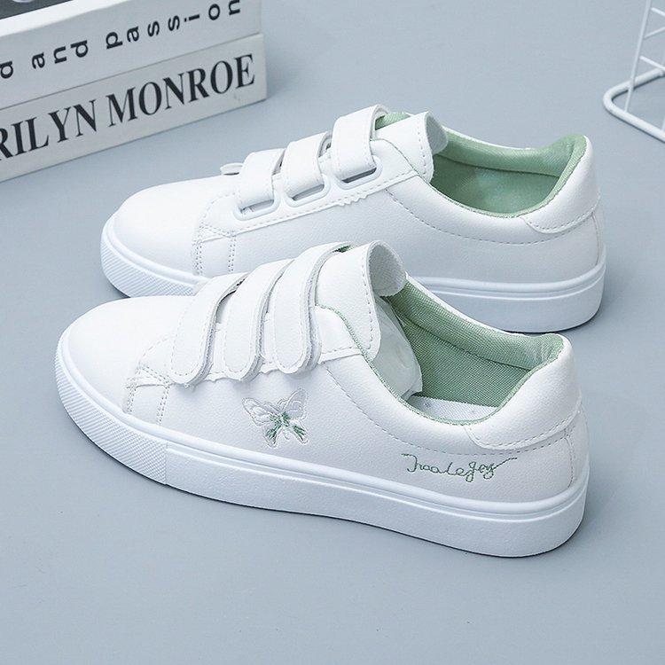 Женские белые туфли, смешанная партия, новые осенние резиновые женские повседневные кроссовки из искусственной кожи с мягкой подошвой на липучке